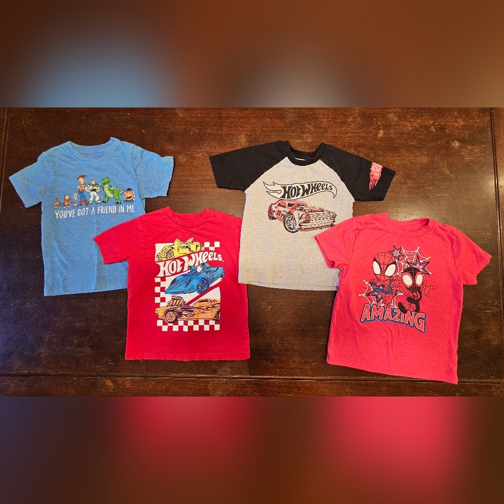 Boys Character T-Shirts Size 4T - Hot Wheels, Toy Story, Spiderman